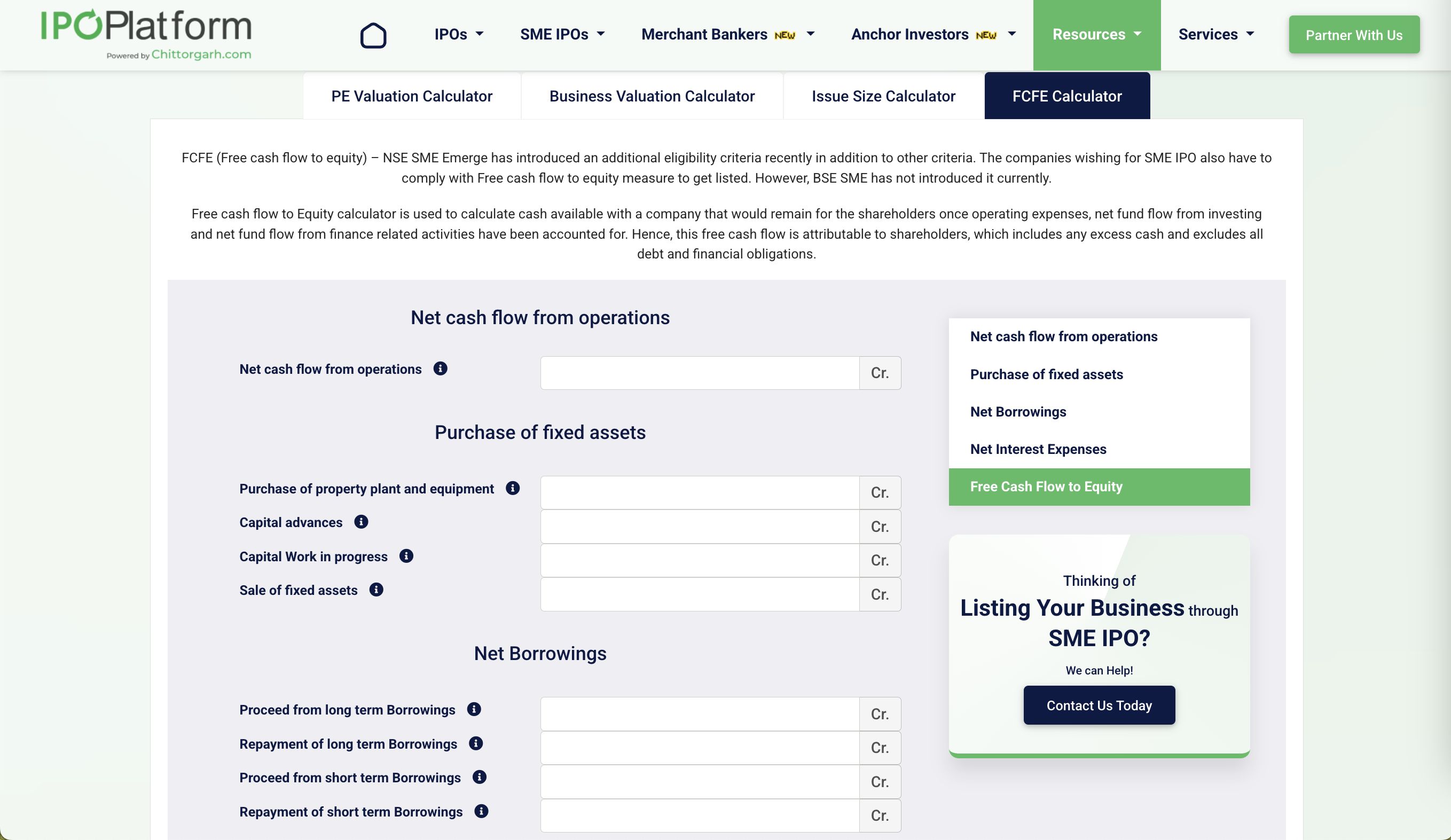 FCFE Calculator for NSE emerge listing and IPO Eligibility